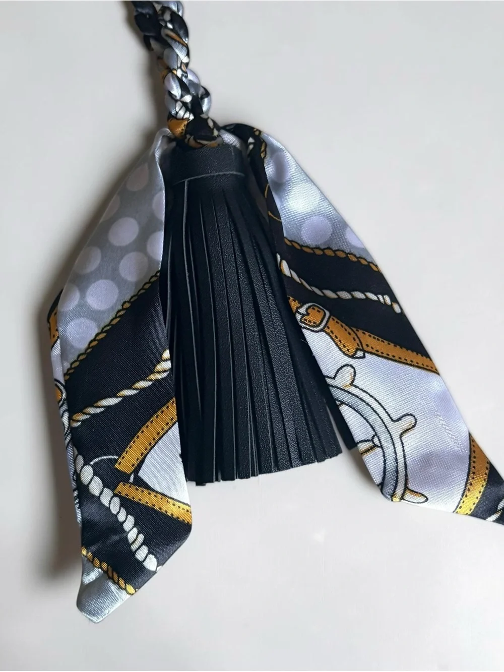 Black Tassel and Scarf Bag Charm